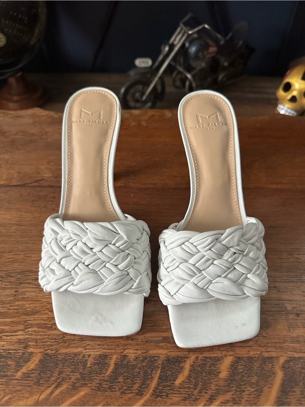 Marc Fisher White Braided Slide Mules